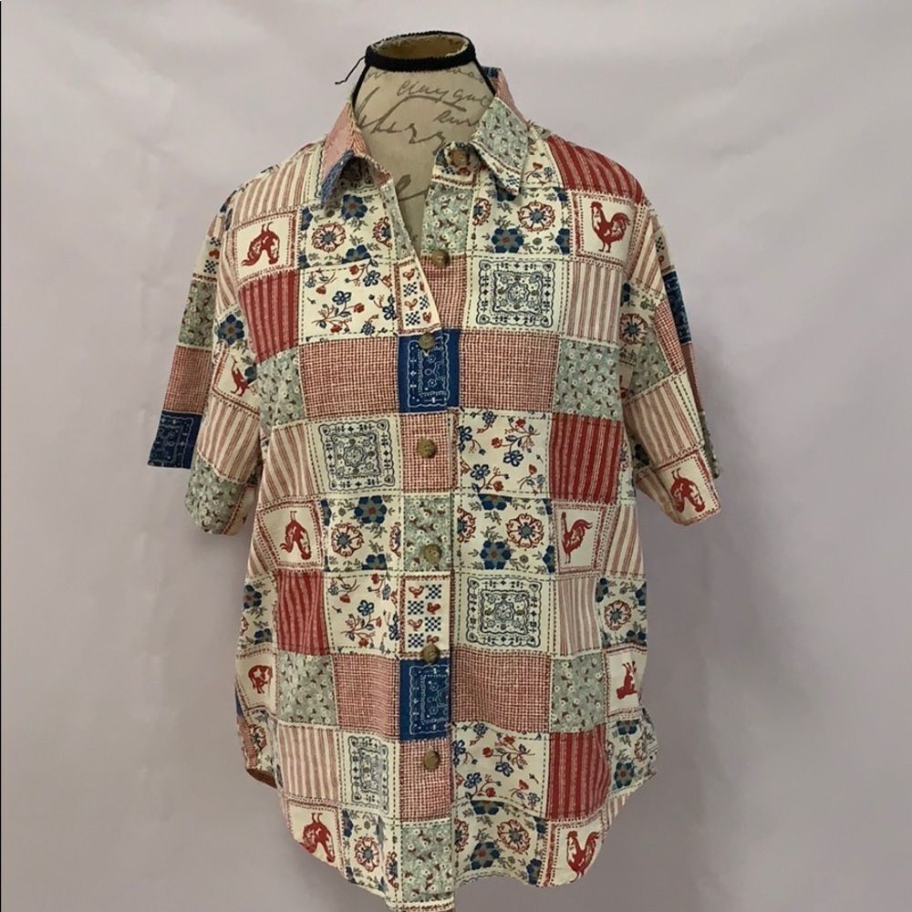 SHIRT FARM ANIMALS FLORAL GRAPHIC SIZE L